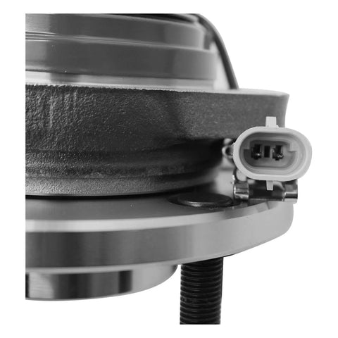 Close-up of front wheel hub bearing assembly single unit for left or right, OE-fit replacement with sensor-compatible connector.