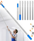 Say No To Wobbly Ladders With This Smart Smoke Detector Removal Tool Featuring An Adjustable Reach Pole Stretching Up To 10 Feet For Easy Ceiling Disassembly And Hassle Free Maintenance, showing a man using the pole to reach a smoke detector.