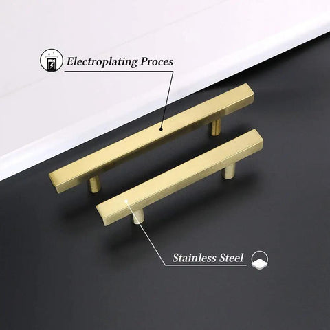 Big Time Upgrade Slick Brushed Gold Drawer Pulls 25 Pack Square T Bar Cabinet Handles For Kitchen And Closet Cupboards 3 Inch Hole Center heavy duty stainless steel cabinet handles.