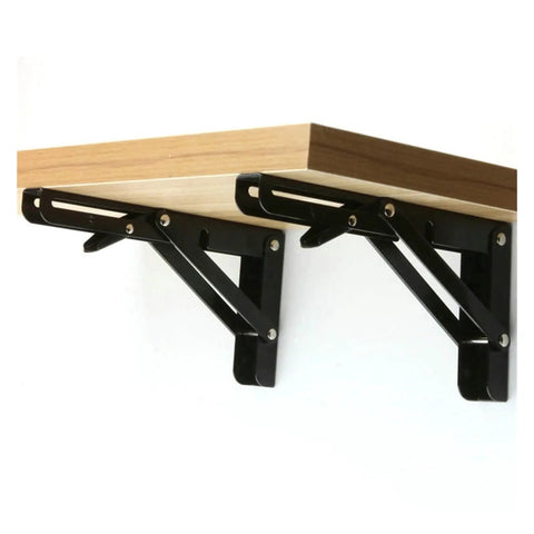 Heavy Duty Triangular Shelf Bracket Set, 2 Pack, adjustable wall mounted supports, black under wooden shelf