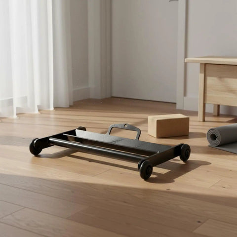 Premium Steel Frame Abdominal Wheel Core Roller With Straight Gliding Track on wooden floor, ready for use.