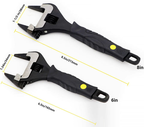 Extra Slim Eight Inch Adjustable Wrench With Three Sixteenth Inch Jaws Forty Percent Slimmer Than Standard Black Alloy Steel