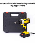 Heavy Duty Cordless Power Drill And 21V Electric Screwdriver Set With Adjustable Torque next to a durable carrying case.