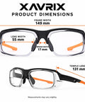Kickass Real Deal Bifocal Photochromic Reader Safety Glasses With Side Shields Antifog UV400 Blue Light Blocking Plus 2.5 Magnification dimensions diagram