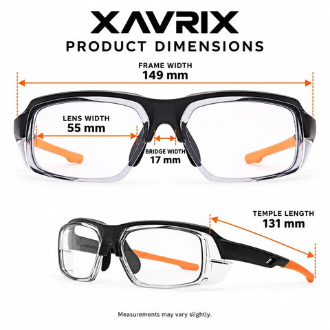 Kickass Real Deal Bifocal Photochromic Reader Safety Glasses With Side Shields Antifog UV400 Blue Light Blocking Plus 2.5 Magnification dimensions diagram