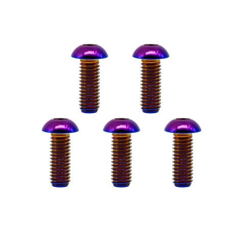 Set of 5 rainbow titanium button head hex socket cap bolts M4 M5 M6 M8 ISO7380, aviation grade Ti6Al4V GR5 for various projects.