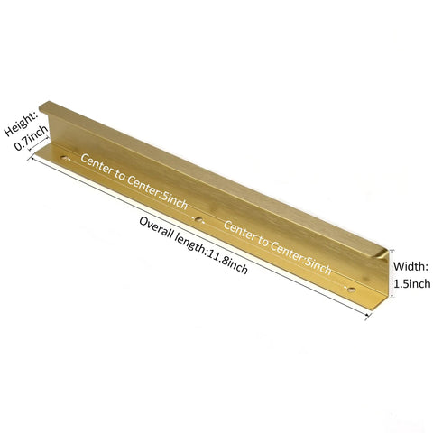 Heavy Duty Edge Finger Tab Pulls For Kitchen Cabinets Concealed Aluminum Drawer Handles Brushed Brass Finish 11.8inch length.