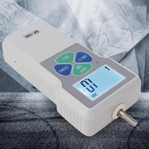 Pro Grade Workhorse Digital Force Gauge Portable Push Pull Tester Meter With 100N Range showing big LCD display and control buttons.