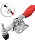Heavy Duty Quick Release Toggle Clamp Vertical Hand Clip For CNC Woodworking And Metalworking, 27Kg Holding Power, 80mm Horizontal Hinged Clamp, Fast Clamping, Built Tough Metal Construction, Silver Finish red handle with threaded bolt