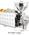 3.3Kw Commercial Stainless Steel Grain Grinder Mill For Industrial Use with measurements and side view design