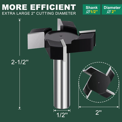 CNC Spoilboard Surfacing Router Bit With One Half Inch Shank And Two Inch Cutting Diameter, Four Wing Design For Slab Flattening