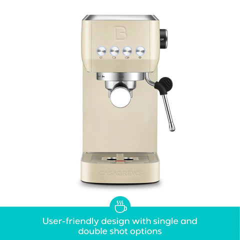 Front view of Barista Worthy Home Espresso Machine With 20 Bar Pressure, Stainless Steel Coffee Maker, Cream Finish