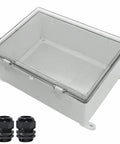 Outdoor Waterproof Junction Box With Clear Hinged Cover IP65 ABS Plastic Enclosure Includes DIY Friendly Mounting Plate And Wall Brackets Universal Project Box For PCB Terminal And Electrical Parts 15.4 By 11.4 By 6.3 Inches with additional connectors