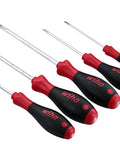 Five Piece Slotted And Phillips Screwdriver Set With SoftFinish Cushioned Grips, showing slotted 3.0mm, 4.0mm, 6.5mm, and Phillips 1, 2.