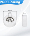 4 Pack White Roller Idler Bearing Pulleys With 626ZZ Bearings Butter Smooth Gliding Conveyor Track Wheels For Furniture Sliding Doors And Cabinet Hardware No Hassle Installation Rock Solid Pom Nylon showing dimensions and details