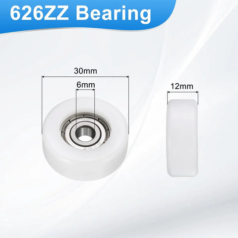 4 Pack White Roller Idler Bearing Pulleys With 626ZZ Bearings Butter Smooth Gliding Conveyor Track Wheels For Furniture Sliding Doors And Cabinet Hardware No Hassle Installation Rock Solid Pom Nylon showing dimensions and details