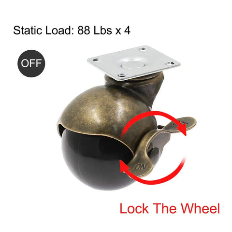 Tough As Nails Heavy Duty Steel Vintage Ball Caster Wheels With Smooth Swiveling Action And Reliable Locking Brakes Set Of Four close-up of one wheeled caster with locking mechanism