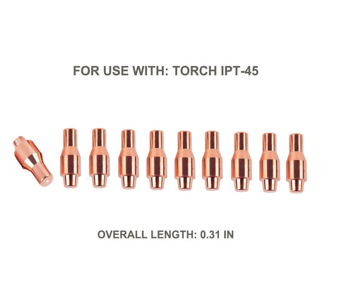 Pro Grade Plasma Cutter Consumable Kit For 45A Titanium 45 Amp showing 10 copper tips 56811 for Torch IPT-45