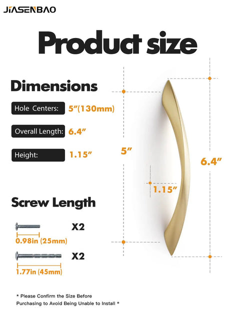Top Notch 5 Inch Arch Cabinet Pulls Featuring Brushed Gold Zinc Alloy Build Score This Hard To Beat Set Of Drawer Handles dimensions and screw lengths.