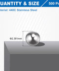 Wicked Smooth 3/32 Inch 440C Stainless Steel Bearing Balls, 2.381mm G10 Precision Grade, 500 Pack shown on surface.