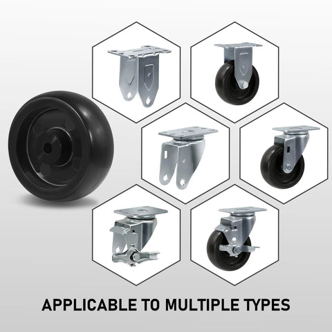 4 Inch Polypropylene Caster Wheels Replacement Set Of 4 With 400 Lb Load Capacity Each, non marking wheels with mounts shown