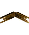 Gold Plated 135 Degree Glass To Glass Hinges With Self Centering Reversible Pivot Pin connecting glass panels.