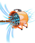 12 Inch High Velocity Portable Utility Blower Fan For Basements And Workshops, orange industrial exhaust ventilator at 3150 RPM, side view