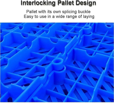 Lightweight Plastic Pallet With Ventilated Grid Surface for dry moisture proof storage, blue interlocking design, close-up view