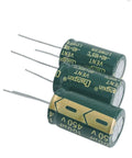Beast Mode 5 Pack Of 450V 100UF Aluminum Radial Electrolytic Capacitors With Extra Long Leads showcasing three capacitors.