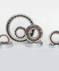Premium Grade 708AC Single Row Angular Contact Spindle Ball Bearing set showing multiple sizes and designs for precision machinery.
