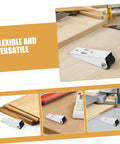 Rock Solid Four Piece Sliding Door Bottom Support Wheels Heavy Duty Rollers For Smooth Barn Door Gliding Quiet Caster Hardware With Dual Mounting Options Wear Resistant Design Zero Fuss Wardrobe Pulley Kit on wooden surface with tools.