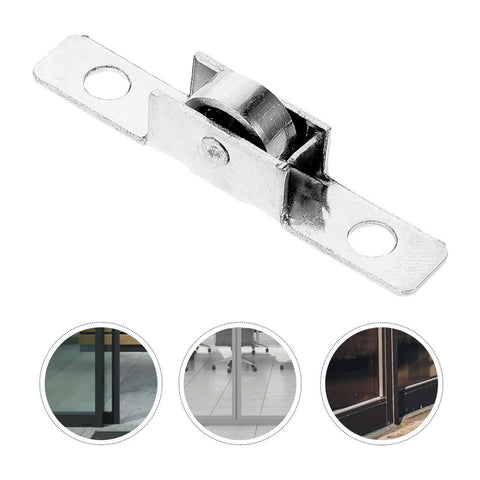 Top Shelf Sliding Door Window Pulley Roller With 10mm Metal Replacement Wheel Kit For Patio And Closet Doors close-up view of roller with metal finish.