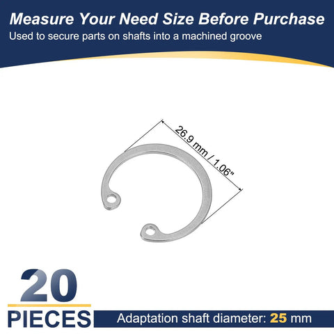 Kickass 25Mm Id E Clip Internal Retaining Rings 20 Piece Hella Badass 304 Stainless Steel Snap Ring Circlips for automotive valves, displaying 26.9mm size.