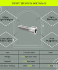 Premium Titanium Bolts M5x15mm Hex Socket Cap Screws With Advanced PVD Coating shown against a grey background.