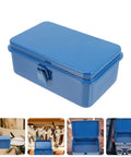 Heavy Duty Metal Tool Box Pair In Blue Thick Iron Construction With Sturdy Latches Portable Trunk Storage For Your Ride Or Home Workshop Solid Setup.