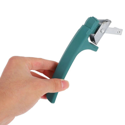 Heavy Duty Green Plastic Oven Handle Replacement For Commercial Food Service Equipment, ergonomic grip shown in hand.