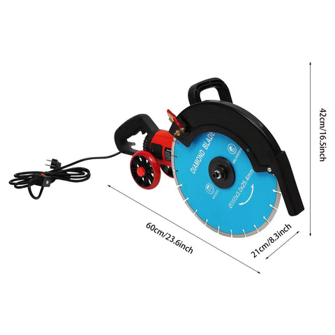 Heavy Duty Electric Concrete Cutter With 13 Inch Diamond Blade And Rolling Stand 4000W Masonry Groover image showing 60cm cutter blade.