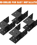 Heavy Duty 4x4 Post Bracket Kit For Wood Decks, 4 Pack With 14 Gauge Steel Base shown in black pre-drilled design