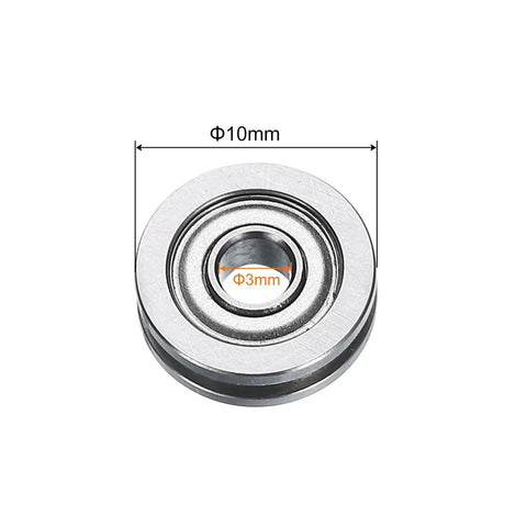 Twenty Piece U Groove Track Guide Bearing Set Three mm X Ten mm X Three mm Crafted From Tough Gcr15 Chrome Steel for CNC rig use.