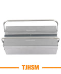 Tough As Nails Two Tier Stainless Steel Toolbox With Three Folding Trays And Rugged Carry Handle 18 Inch top view of compact tool storage.