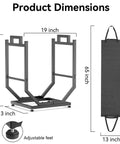 Heavy Duty Firewood Rack For Indoor Outdoor Use With Thickened Metal Construction, Reinforced Base, Adjustable Feet, And Carry Bag, Black dimensions