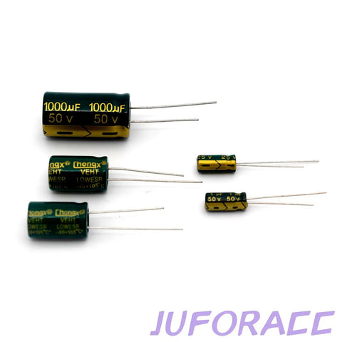 Top Tier Premium Heavy Duty Aluminum Electrolytic Capacitor Assortment Kit With 925 Pieces Across 36 Values, featuring multiple capacitor sizes.