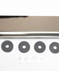 Tesla Model 3 And Model Y Trunk Liftgate Closing Handle Trim In Bright Polished Stainless Steel with rubber washers for installation.