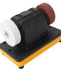 Badass Mini Bench Grinder With Dual Wheel Sander For Pro Tool Sharpening And Rust Removal Cordless Metal Polisher showing dual discs and base