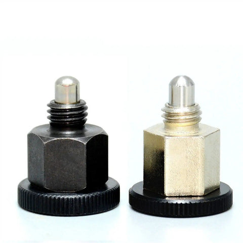 Heavy Duty M10 Knurled Knob Plunger Locking Screw Featuring Spring Loaded Dowel Action Built Tough for precise indexing and tool setup.