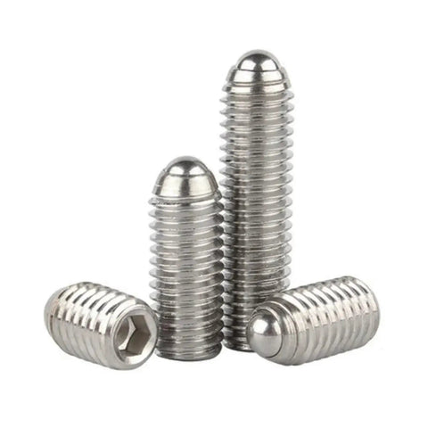 Top Shelf Hex Socket Spring Plunger Set Screw Precision Ball Grub Point Positioning Fastener Grade 12.9 Carbon Steel And 304 Stainless built tough no wiggle room quick install kit showing hex and ball point.