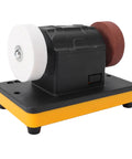 Solid Mini Bench Grinder With Adjustable 2000 To 6000 Rpm Dial For 18V Battery Packs Precision Tool Sharpener showing dual grinding discs.