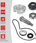 Heavy Duty Water Pump Rebuild Kit Featuring Upgraded CNC Impeller Precise Bearings And Anti Aging Seals For Honda Trx450r Trx450er Atv 2004 To 2014 components including aluminum impeller, steel bearing, and seals.