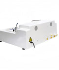 Pro Grade Desktop Double Disk Metallographic Grinding And Polishing Machine with safety labels, side view of white unit