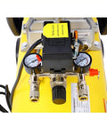 Controls and pressure gauges of Heavy Duty 13 Gallon Air Compressor With Powerful 4.5HP Oil-Lubricated Motor And 115 Psi Horizontal Tank.